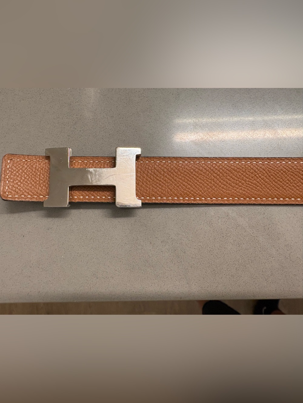 Hermes Reversible Leather Belt with Silver H Buckle